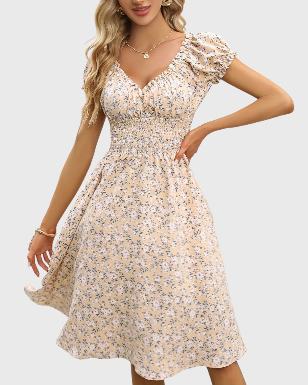 Noor™ | Blommig Klänning med Puffärmar