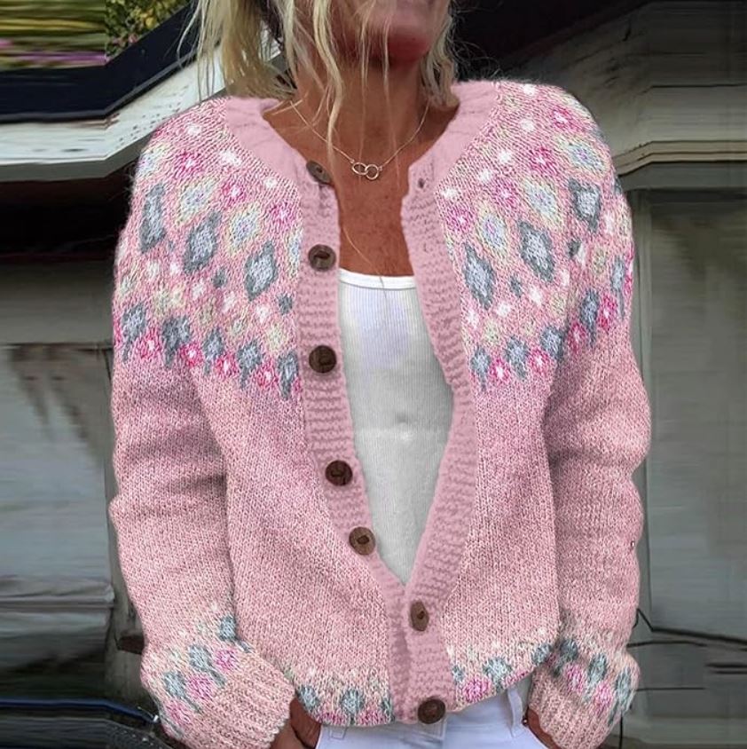 Sofia | Original Rosa Cardigan med Stilig Tryck