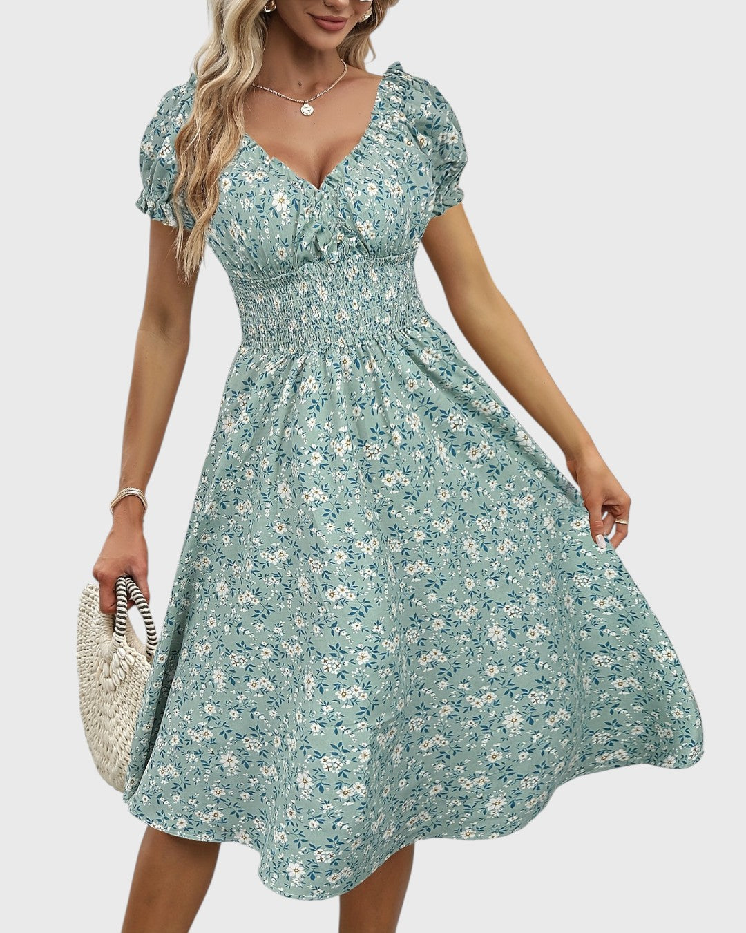 Noor™ | Blommig Klänning med Puffärmar