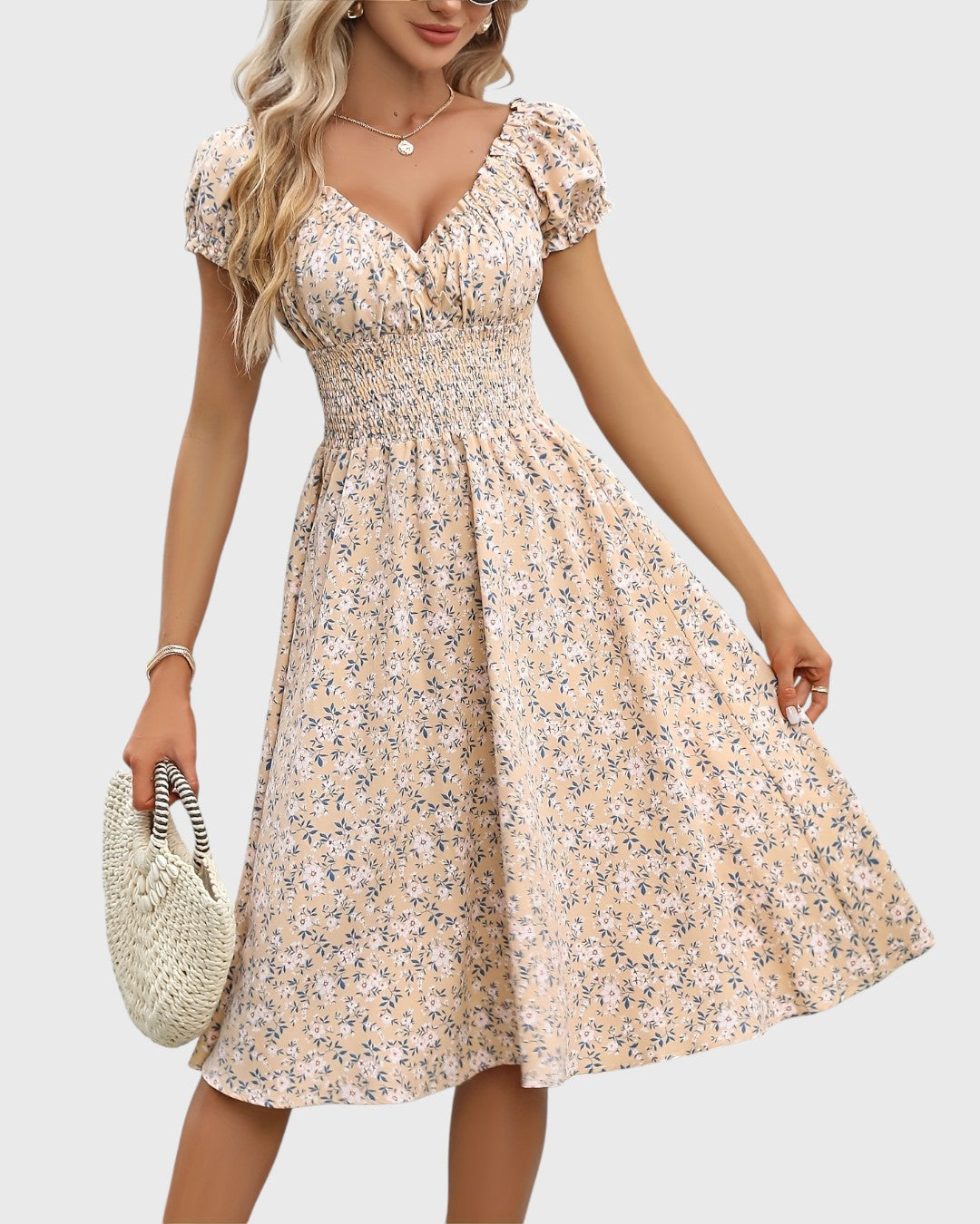 Noor™ | Blommig Klänning med Puffärmar