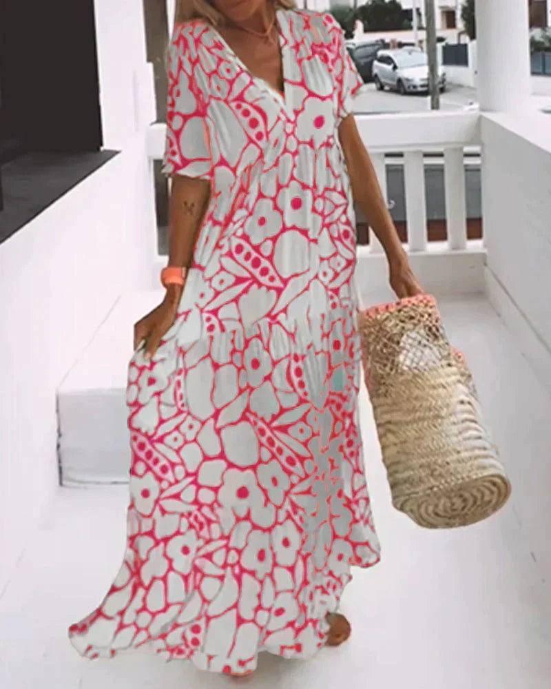 Juni™️ | Ibiza-stil klänning med bohemiskt blomtryck