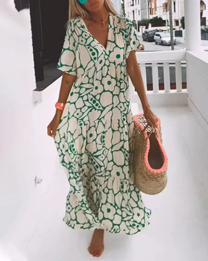 Juni™️ | Ibiza-stil klänning med bohemiskt blomtryck